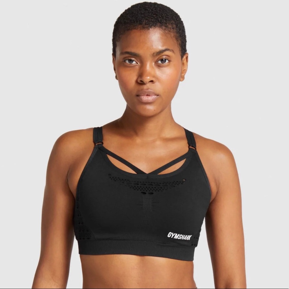 GYMSHARK WOMENS ENERGY+ SEAMLESS SPORTS BLACK BRA SIZE MEDIUM